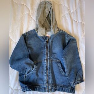 Zipper denim jacket with jersey hood and pockets, 4T